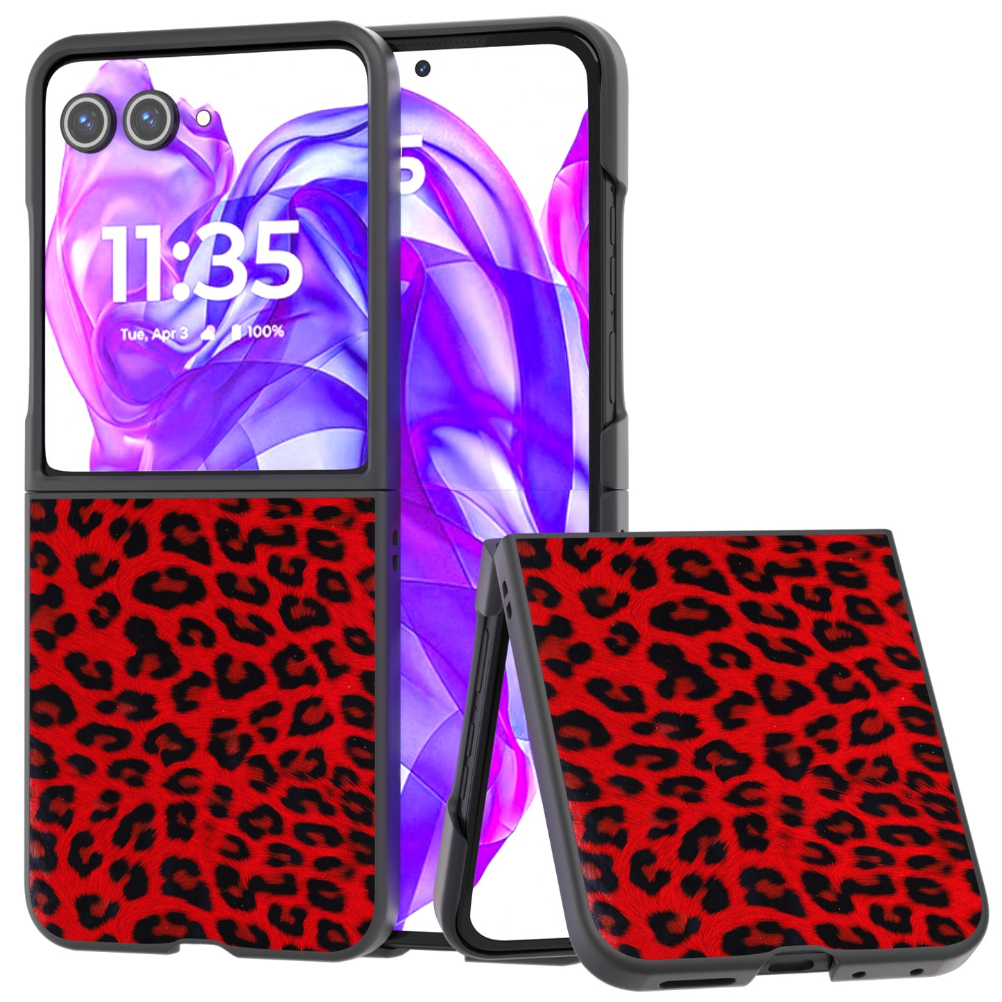 ABEEL For Motorola Razr 50 Ultra 5G Case PU+PC Back Phone Cover with Leopard Pattern - Red