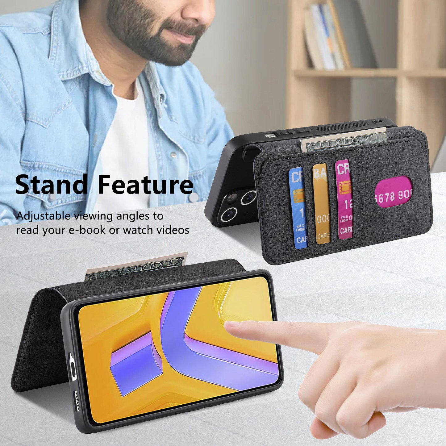 CASENEO MW-03 For vivo V40 SE 5G Case Detachable Wallet Leather+TPU Phone Cover - Black