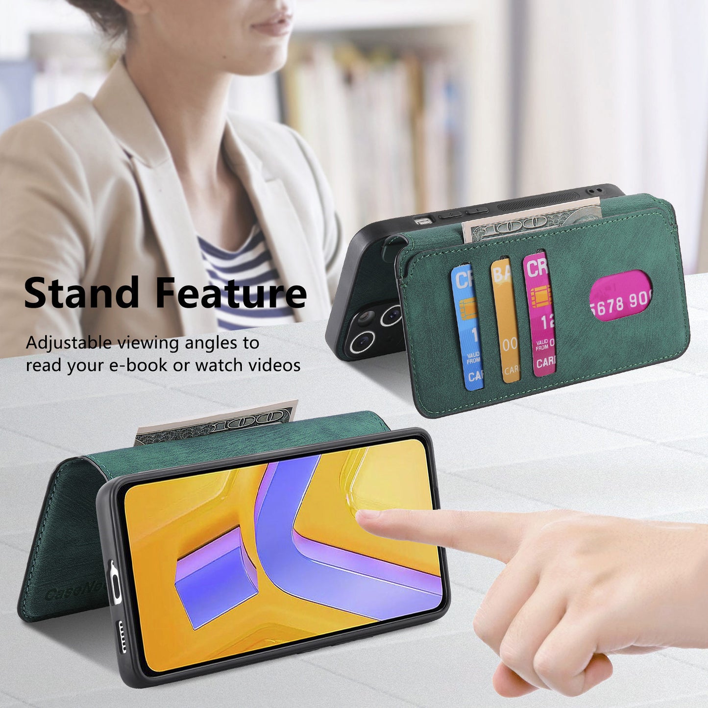 CASENEO MW-03 For vivo V40 SE 5G Case Detachable Wallet Leather+TPU Phone Cover - Green