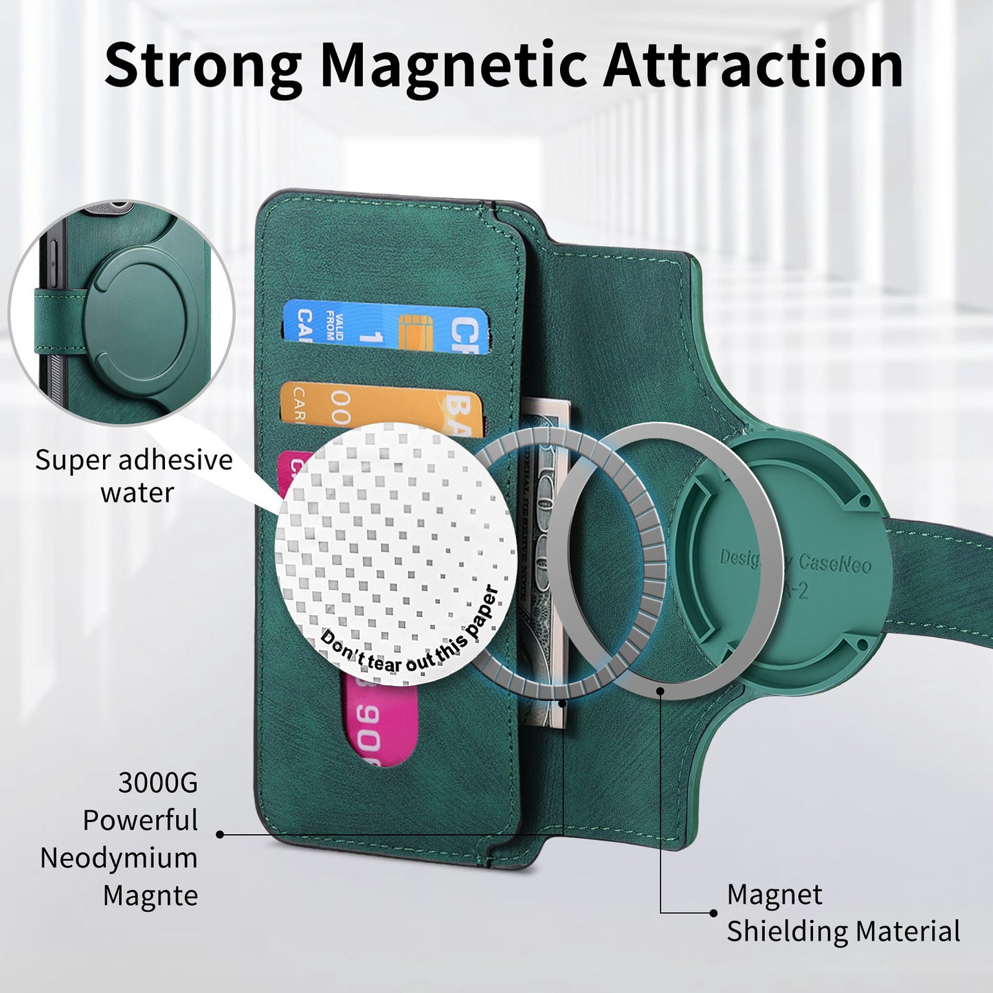 CASENEO MW-03 For vivo V40 SE 5G Case Detachable Wallet Leather+TPU Phone Cover - Green