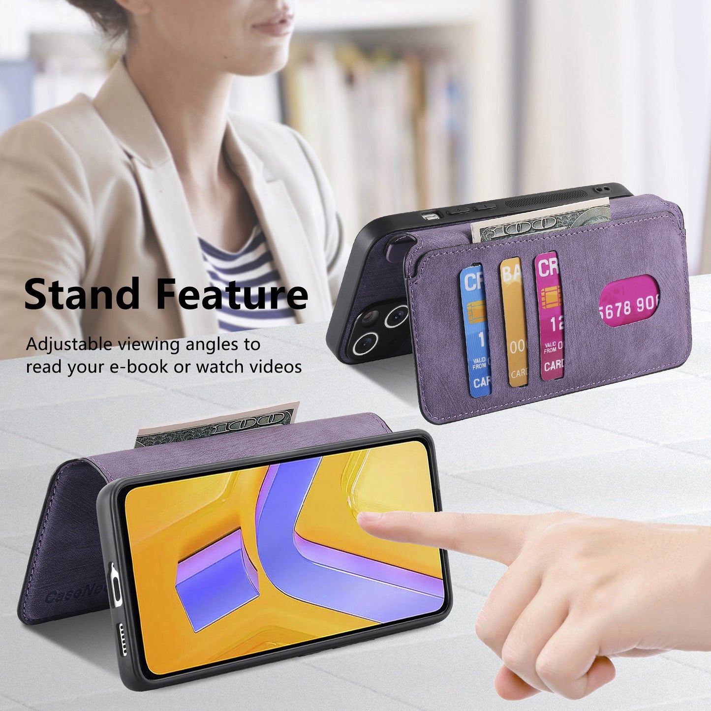 CASENEO MW-03 For vivo V40 SE 5G Case Detachable Wallet Leather+TPU Phone Cover - Purple