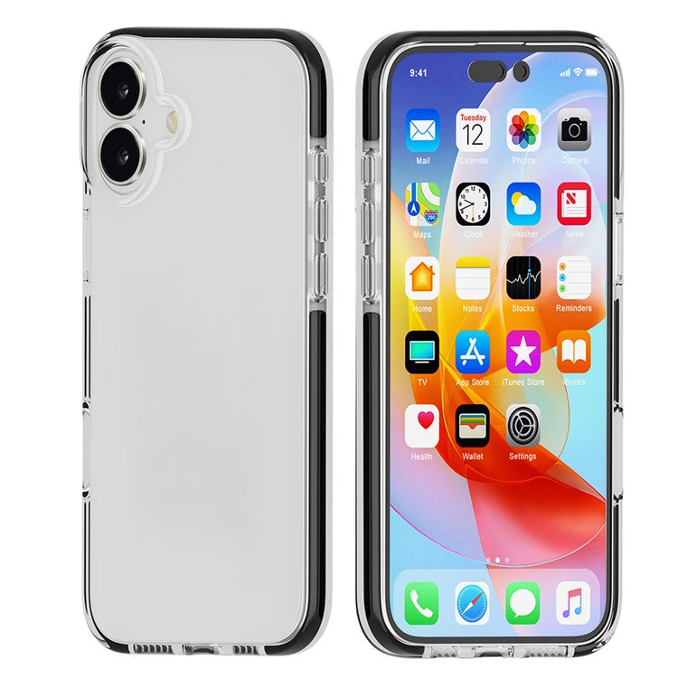 For iPhone 16 Plus Case TPU+TPE Drop Protection Phone Cover Anti-Scratch Clear Back - Transparent Black