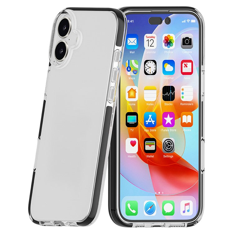For iPhone 16 Plus Case TPU+TPE Drop Protection Phone Cover Anti-Scratch Clear Back - Transparent Black