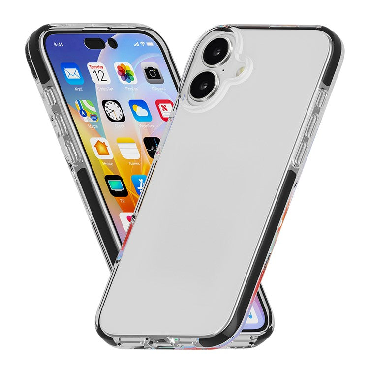 For iPhone 16 Plus Case TPU+TPE Drop Protection Phone Cover Anti-Scratch Clear Back - Transparent Black