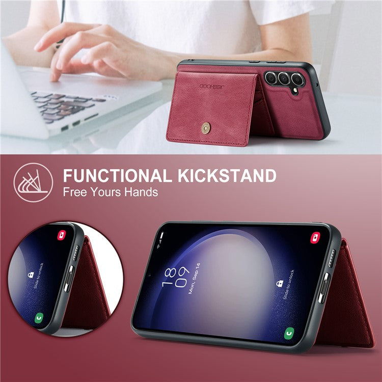 JEEHOOD J01 For Samsung Galaxy S23 FE Retro Phone Case with Detachable Magnetic Card Bag - Red