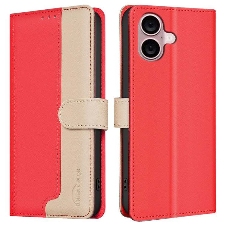 BINFEN COLOR BF33 For iPhone 16 Plus Case RFID Blocking Folio Flip Leather Phone Cover - Red