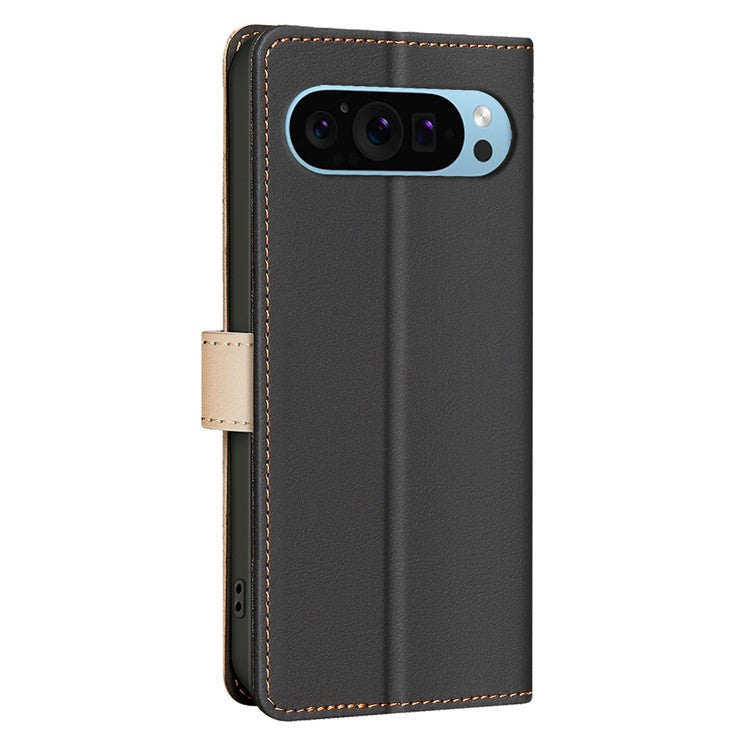 BINFEN COLOR BF33 For Google Pixel 9 Case Color Splicing Leather Cover with RFID Blocking - Black