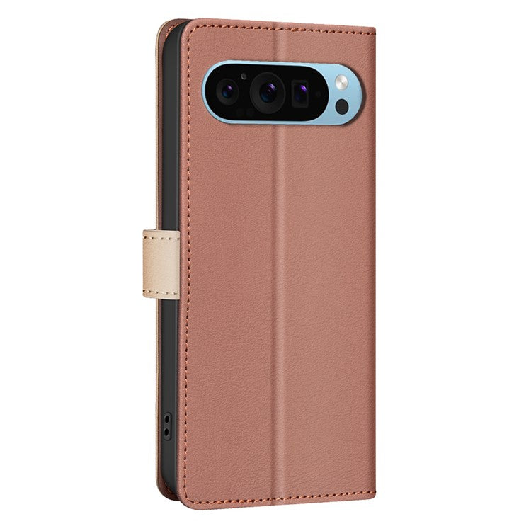 BINFEN COLOR BF33 For Google Pixel 9 Case Color Splicing Leather Cover with RFID Blocking - Brown