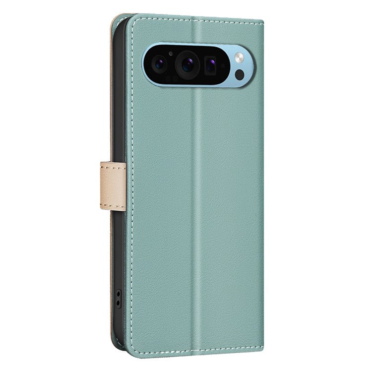 BINFEN COLOR BF33 For Google Pixel 9 Case Color Splicing Leather Cover with RFID Blocking - Green