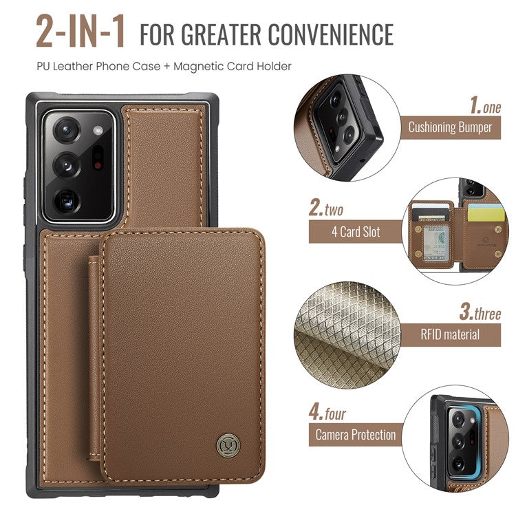 JEEHOOD J05 For Samsung Galaxy Note20 Ultra / Note20 Ultra 5G Case Detachable Card Bag - Brown