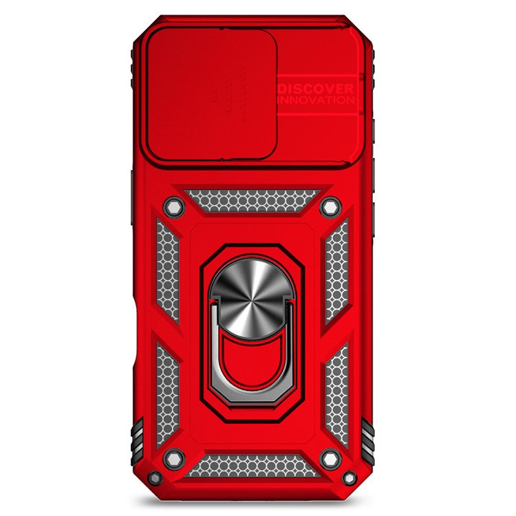 For iPhone 16 Pro Case Ring Kickstand PC+TPU Phone Cover with Camshield - Red