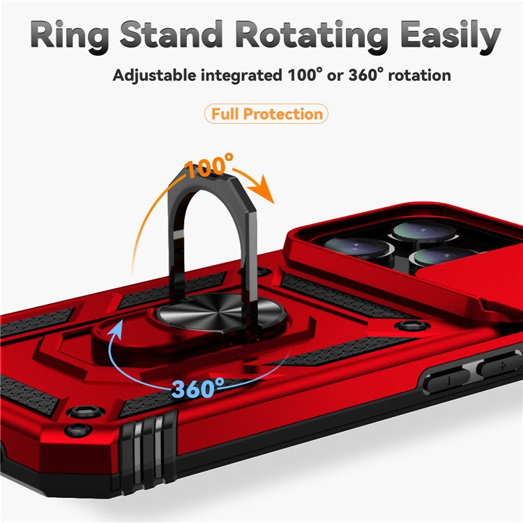 For iPhone 16 Pro Case Ring Kickstand PC+TPU Phone Cover with Camshield - Red