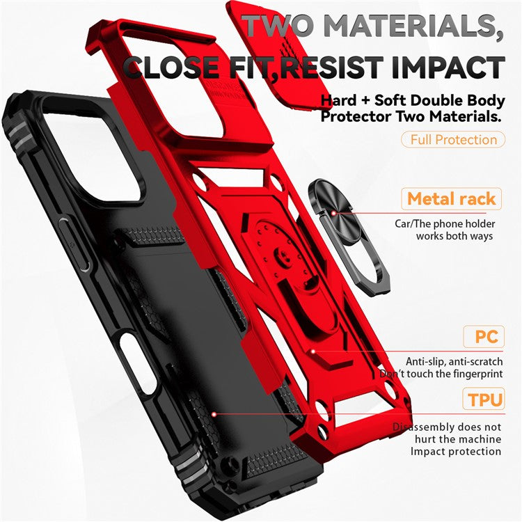For iPhone 16 Pro Case Ring Kickstand PC+TPU Phone Cover with Camshield - Red