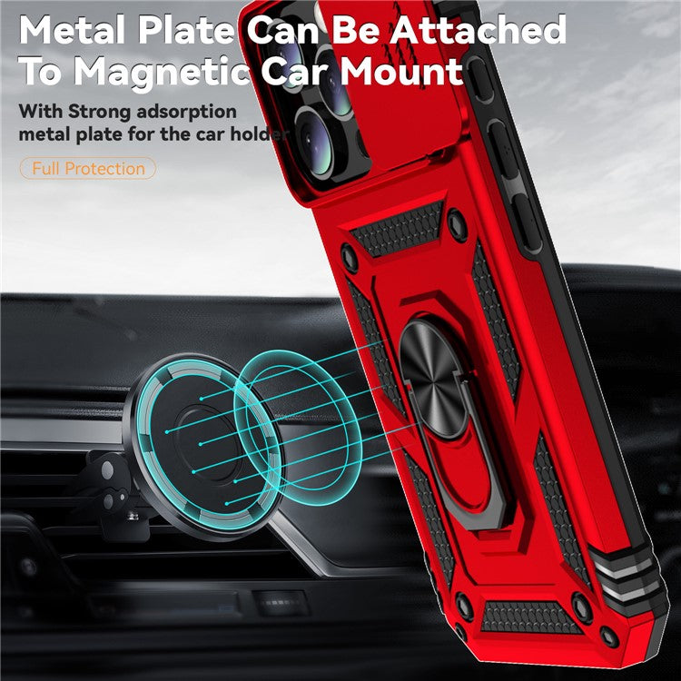 For iPhone 16 Pro Case Ring Kickstand PC+TPU Phone Cover with Camshield - Red