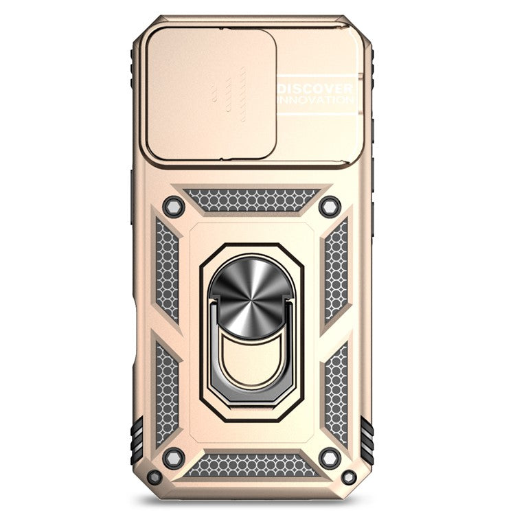 For iPhone 16 Pro Case Ring Kickstand PC+TPU Phone Cover with Camshield - Gold