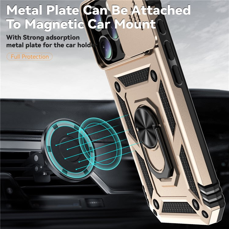 For iPhone 16 Pro Case Ring Kickstand PC+TPU Phone Cover with Camshield - Gold