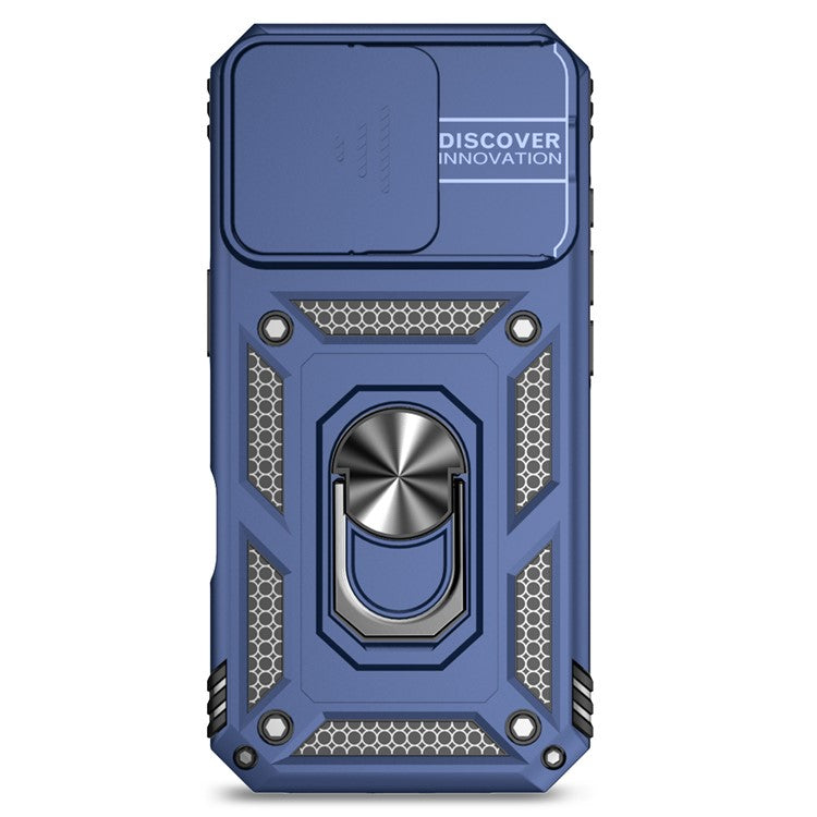 For iPhone 16 Pro Case Ring Kickstand PC+TPU Phone Cover with Camshield - Blue