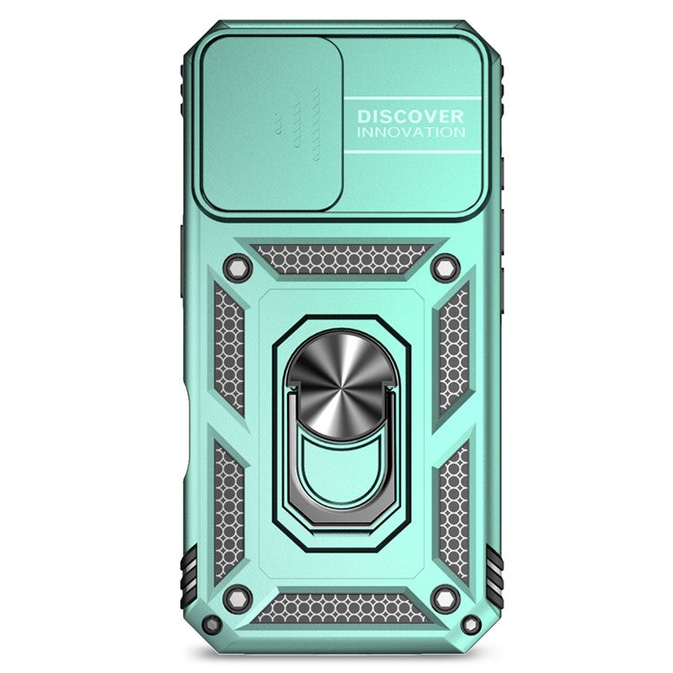 For iPhone 16 Case Ring Holder Kickstand Camshield PC+TPU Phone Cover - Blackish Green
