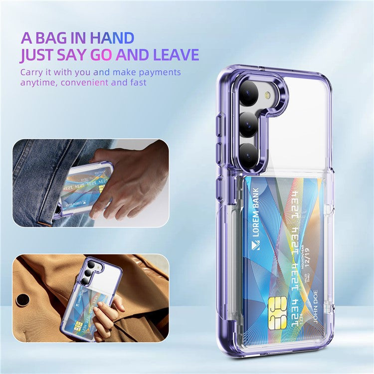 For Samsung Galaxy S23 Case TPU + Acrylic Phone Cover Card Holder Transparent Protective - Transparent Purple