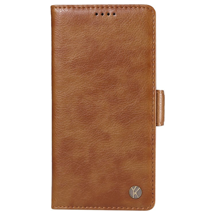 YIKATU YK-007 For Oppo Reno12 5G (Global) Phone Case Anti-Drop PU Leather Stand Wallet Cover - Brown