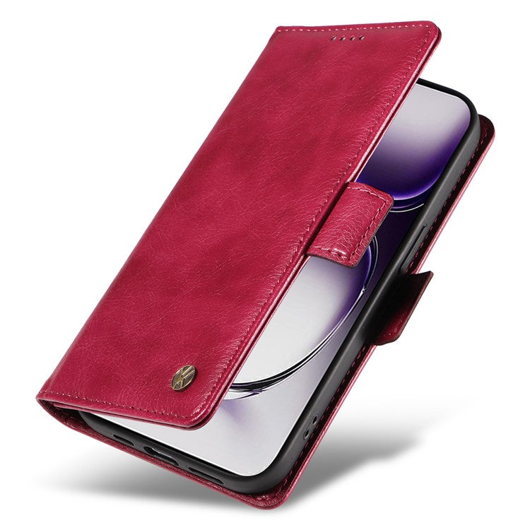 YIKATU YK-007 For Oppo Reno12 5G (Global) Phone Case Anti-Drop PU Leather Stand Wallet Cover - Wine Red