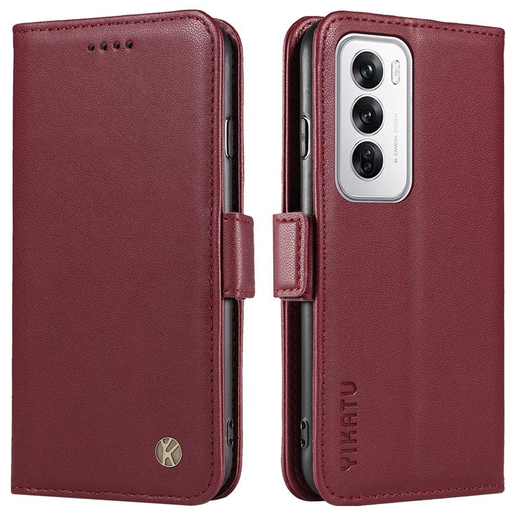 YIKATU YK-003 For Oppo Reno12 5G (Global) Case Magnetic Side Clasps Leather Wallet Phone Cover - Wine Red
