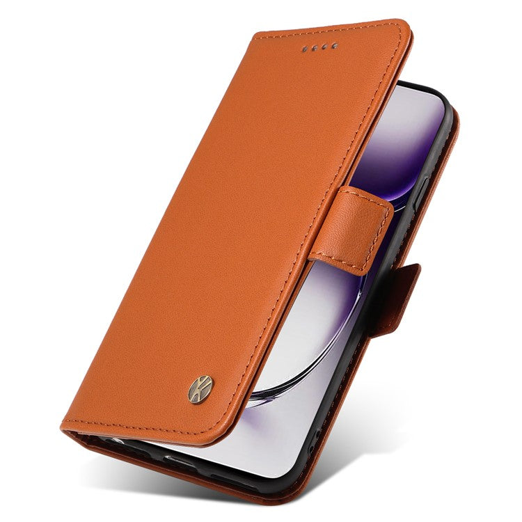 YIKATU YK-003 For Oppo Reno12 5G (Global) Case Magnetic Side Clasps Leather Wallet Phone Cover - Brown