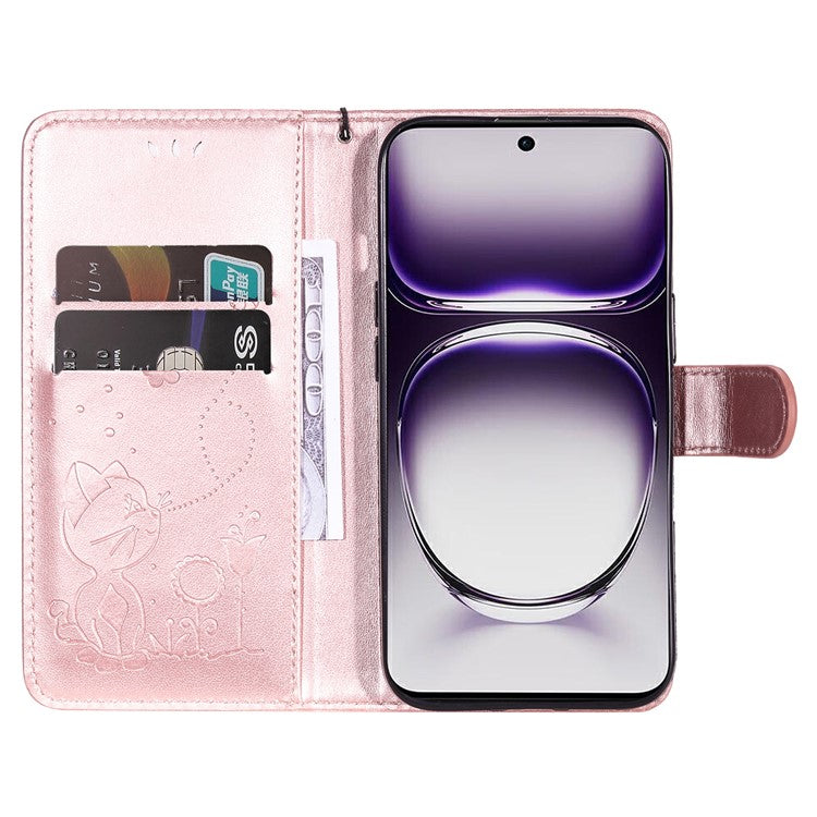 KT Imprinting Flower Series-4 For Oppo Reno12 5G (Global) Phone Case Imprinted Anti-Drop Leather Stand Cover - Rose Gold
