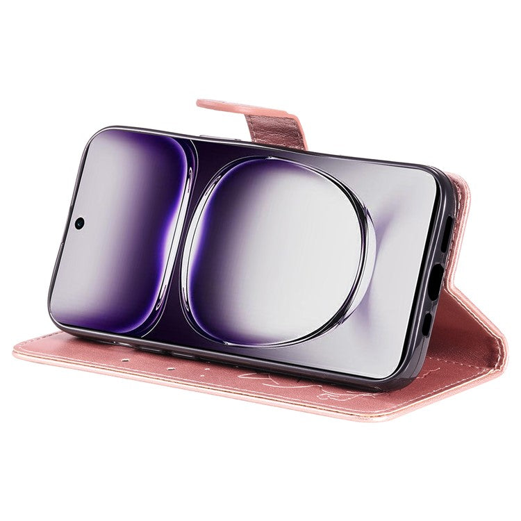 KT Imprinting Flower Series-4 For Oppo Reno12 5G (Global) Phone Case Imprinted Anti-Drop Leather Stand Cover - Rose Gold