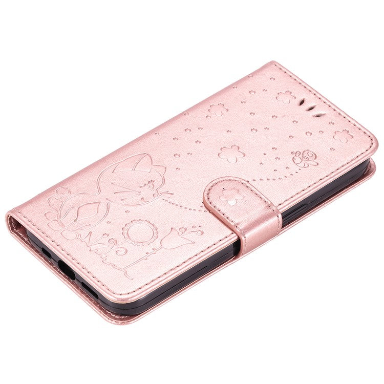 KT Imprinting Flower Series-4 For Oppo Reno12 5G (Global) Phone Case Imprinted Anti-Drop Leather Stand Cover - Rose Gold