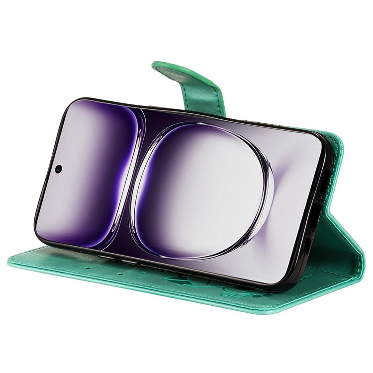 KT Imprinting Flower Series-4 For Oppo Reno12 5G (Global) Phone Case Imprinted Anti-drop Leather Stand Cover - Green