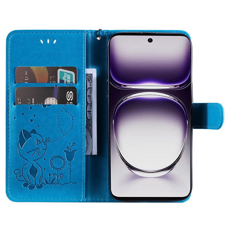 KT Imprinting Flower Series-4 For Oppo Reno12 5G (Global) Phone Case Imprinted Anti-drop Leather Stand Cover - Blue