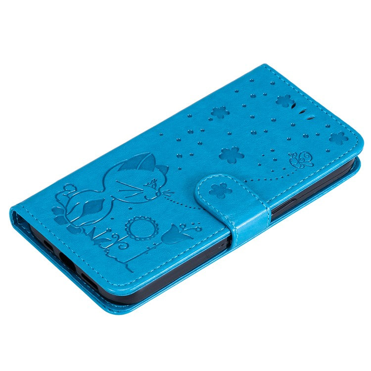 KT Imprinting Flower Series-4 For Oppo Reno12 5G (Global) Phone Case Imprinted Anti-drop Leather Stand Cover - Blue