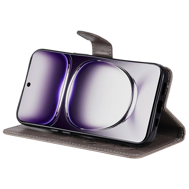 KT Imprinting Flower Series-4 For Oppo Reno12 5G (Global) Phone Case Imprinted Anti-drop Leather Stand Cover - Grey