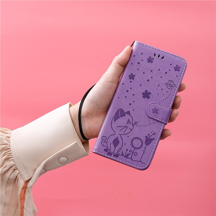 KT Imprinting Flower Series-4 For Oppo Reno12 Pro 5G (Global) / (China) Phone Case Cat Pattern Leather Wallet Cover - Light Purple