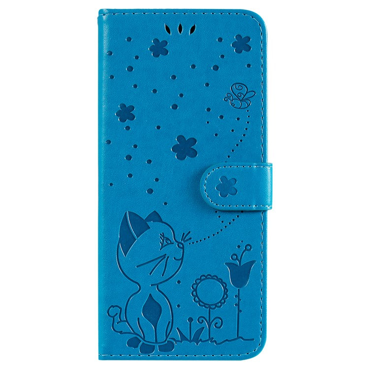 KT Imprinting Flower Series-4 For Oppo Reno12 Pro 5G (Global) / (China) Phone Case Cat Pattern Leather Wallet Cover - Blue