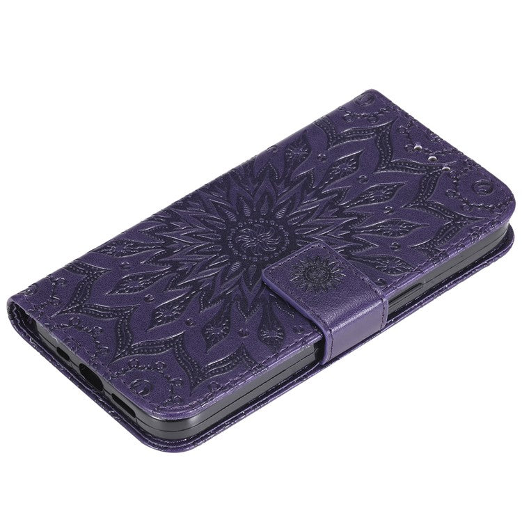 KT Imprinting Flower Series-1 For Oppo Reno12 5G (Global) Case Sunflower Pattern Leather Wallet Phone Cover - Purple