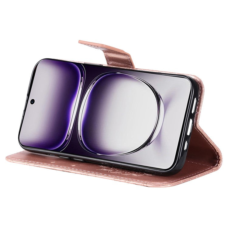 KT Imprinting Flower Series-1 For Oppo Reno12 5G (Global) Case Sunflower Pattern Leather Wallet Phone Cover - Rose Gold
