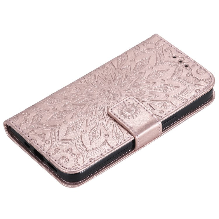 KT Imprinting Flower Series-1 For Oppo Reno12 5G (Global) Case Sunflower Pattern Leather Wallet Phone Cover - Rose Gold