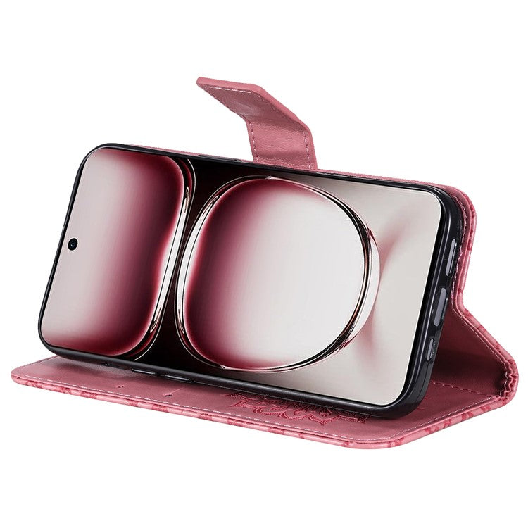 KT Imprinting Flower Series-1 For Oppo Reno12 Pro 5G (Global) / (China) Case Leather Wallet Drop-Proof Phone Cover - Pink