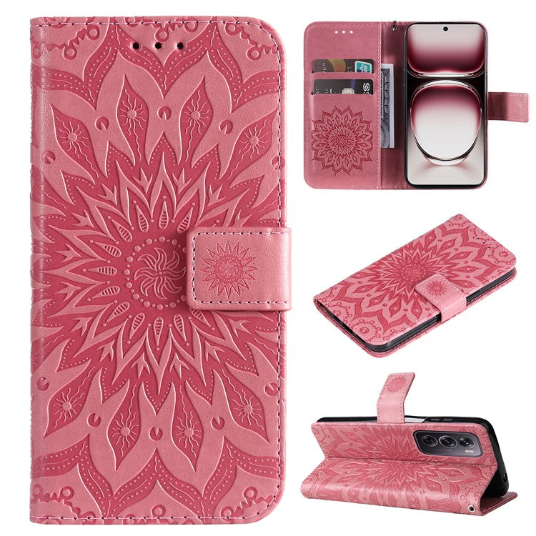 KT Imprinting Flower Series-1 For Oppo Reno12 Pro 5G (Global) / (China) Case Leather Wallet Drop-Proof Phone Cover - Pink