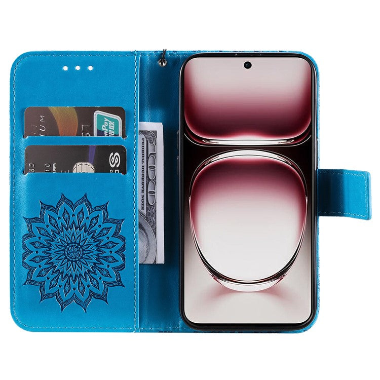 KT Imprinting Flower Series-1 For Oppo Reno12 Pro 5G (Global) / (China) Case Leather Wallet Drop-proof Phone Cover - Blue