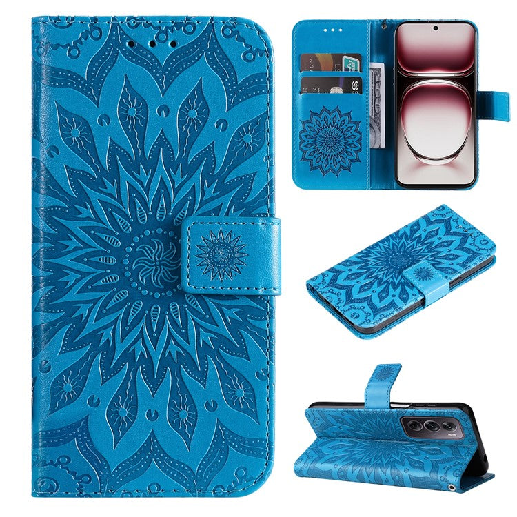 KT Imprinting Flower Series-1 For Oppo Reno12 Pro 5G (Global) / (China) Case Leather Wallet Drop-proof Phone Cover - Blue