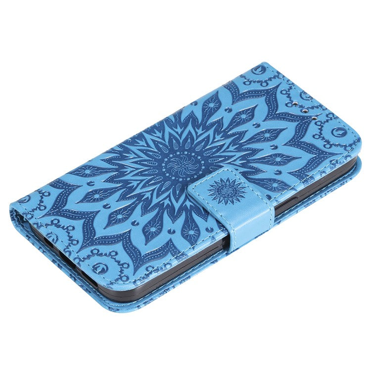 KT Imprinting Flower Series-1 For Oppo Reno12 Pro 5G (Global) / (China) Case Leather Wallet Drop-proof Phone Cover - Blue