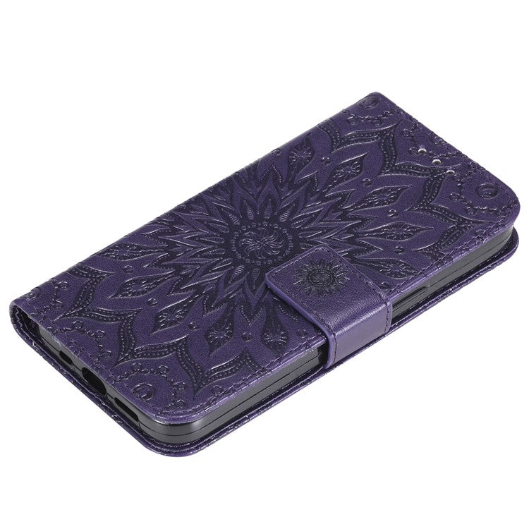 KT Imprinting Flower Series-1 For Oppo Reno12 Pro 5G (Global) / (China) Case Leather Wallet Drop-proof Phone Cover - Purple