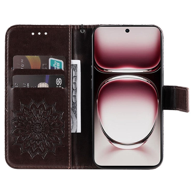 KT Imprinting Flower Series-1 For Oppo Reno12 Pro 5G (Global) / (China) Case Leather Wallet Drop-proof Phone Cover - Brown