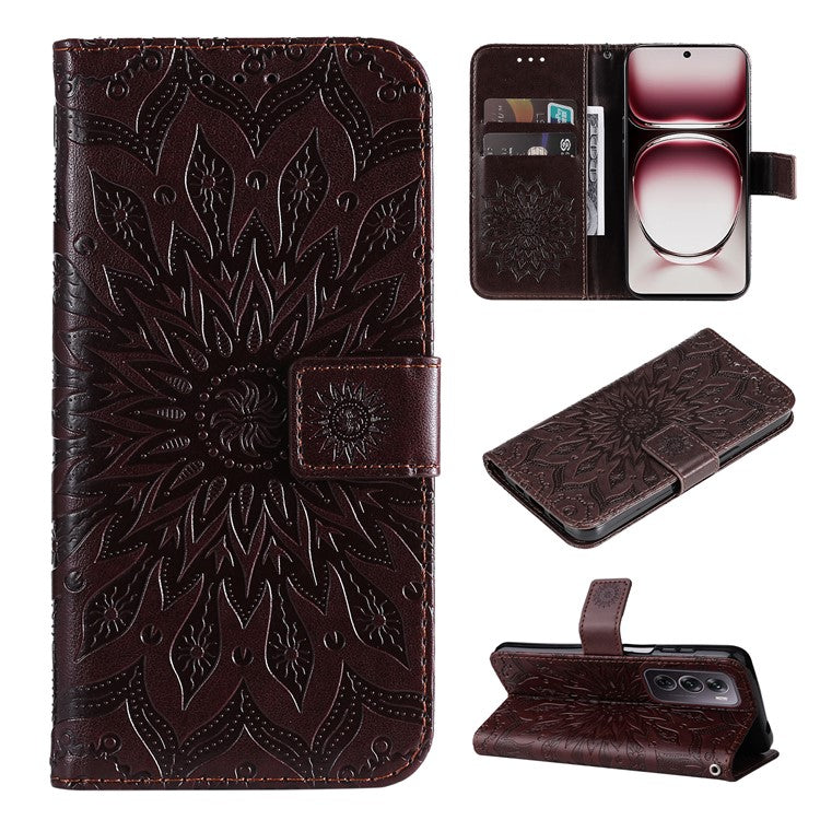 KT Imprinting Flower Series-1 For Oppo Reno12 Pro 5G (Global) / (China) Case Leather Wallet Drop-proof Phone Cover - Brown