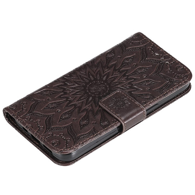 KT Imprinting Flower Series-1 For Oppo Reno12 Pro 5G (Global) / (China) Case Leather Wallet Drop-proof Phone Cover - Brown
