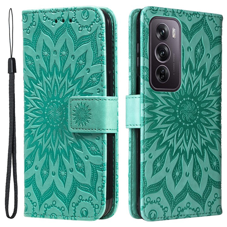 KT Imprinting Flower Series-1 For Oppo Reno12 Pro 5G (Global) / (China) Case Leather Wallet Drop-proof Phone Cover - Green