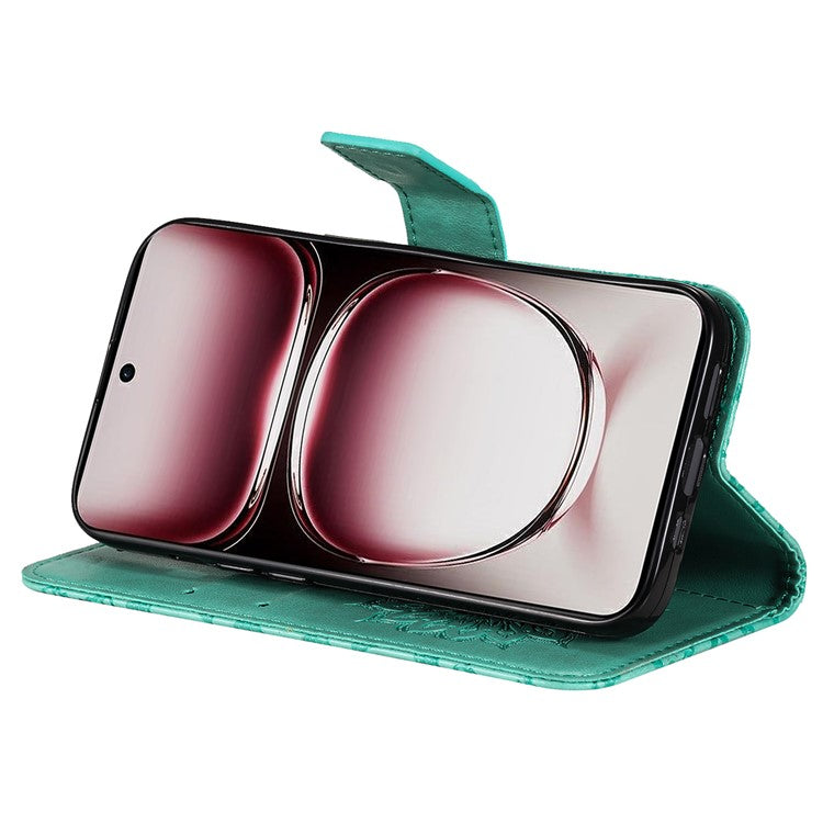 KT Imprinting Flower Series-1 For Oppo Reno12 Pro 5G (Global) / (China) Case Leather Wallet Drop-proof Phone Cover - Green